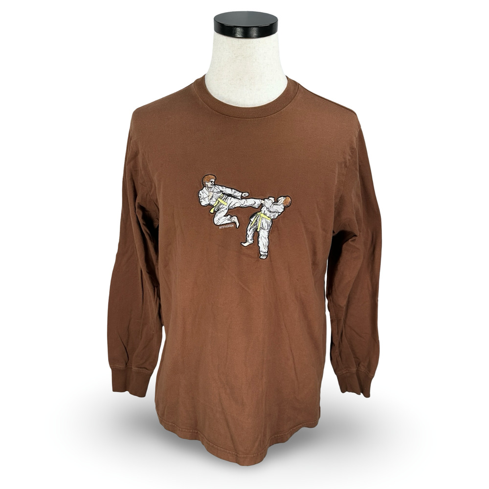 Supreme Karate T-Shirt Mens Medium Brown Cotton Embroidered Long Sleeve Pullover - Picture 1 of 10